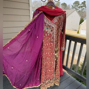 Embellished Red and Purple Women's Dress